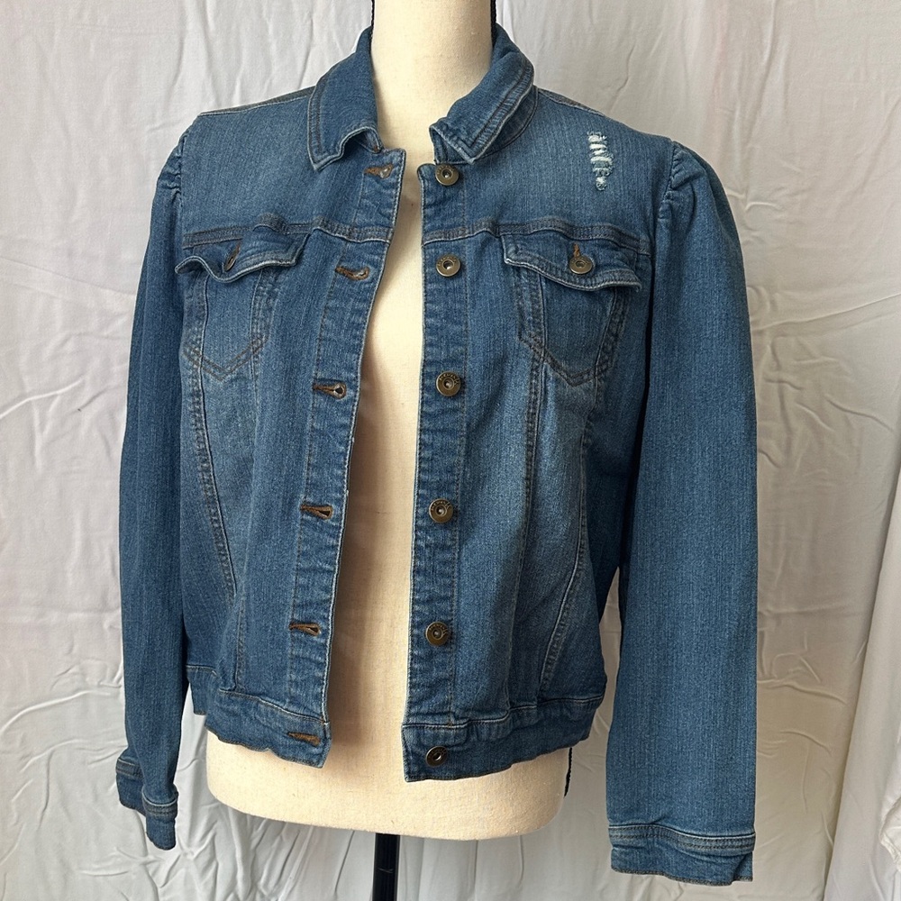 ONE WORLD Distressed Blue Jean Jacket